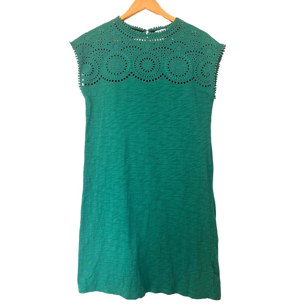 Boden Eyelet Lace Cotton Short Dress Size 4 Kelly Green Cap Sleeve Knee Length